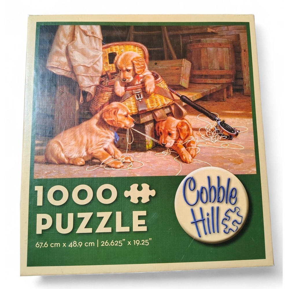 Cobble Hill Puppy Mischief 1000 Piece Jigsaw Puzzle Jim Lamb Dogs Vintage 2011